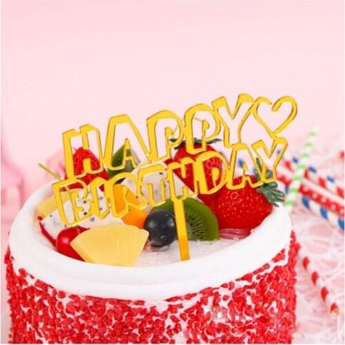 Happy Birthday Acrylic Cake Topper Golden Hollow Letters Birthday Cake Flags for Kids Birthday Party CupCake Decoration Supplies