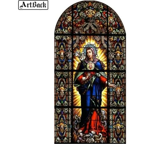 5d diy diamond painting virgin mary jesus full square drill glass window sticker diamond mosaic religious home decoration
