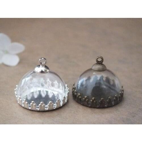 Free ship!! 20mm glass globe dome with lace shape base bronze/silver color glass vial pendant glass bottle necklace