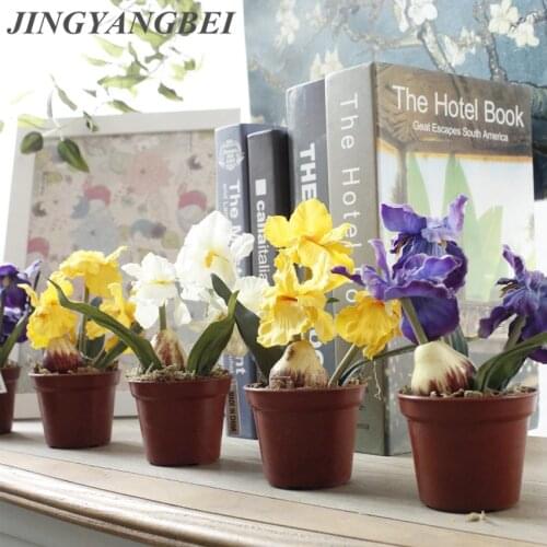 Silk Iris Bonsai in Pot Artificial Orchid Flower with Vase Set For Wedding Decoration Home Decor Garden Balcony Fake Flowers