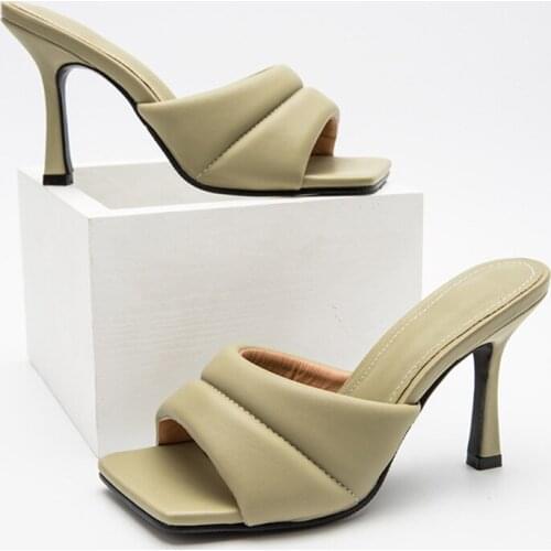 Women Shoes Heels Womens Slippers Sandals Female Ladies Summer Peep Toe Mules Slides 10cm Heel Sandals Casual Party Black Shoes