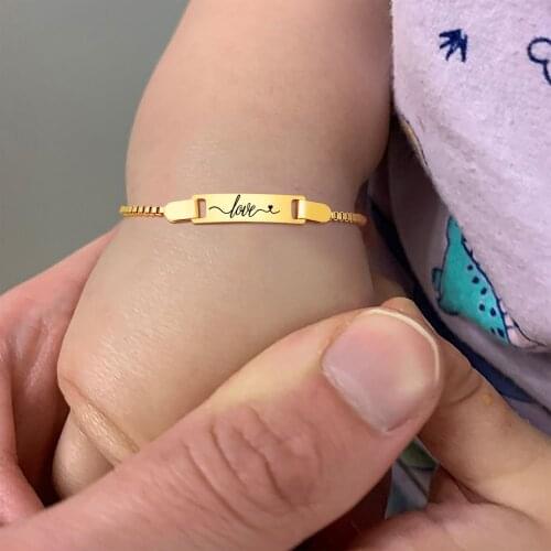 Customized Charm Baby Bracelet Stainless Steel Box Chain Link Bracelets Adjustable Engraved Name for Children Boy Girls Newborn