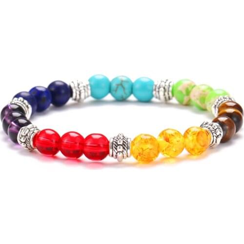ALIUTOM Multicolor 7 Chakra Healing Balance Beads Bracelets Yoga Life Energy Natural Stone Bracelet for Women Men Casual Jewelry
