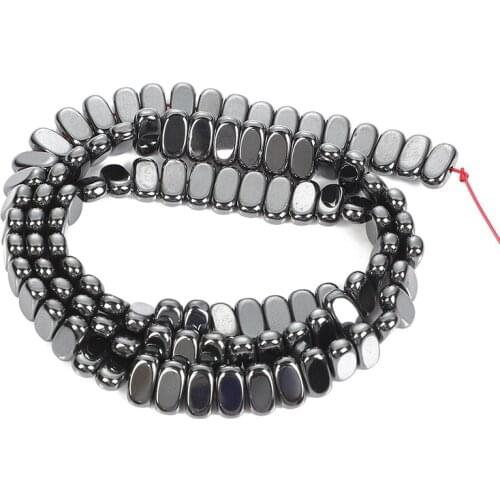 Natural Stone Beads Flat Oval Black Hematite Loose Spacer Beads for Jewelry Making Needlework DIY Bracelets Accessories 4/6/8MM