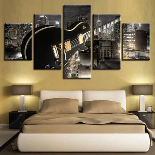 Home Decor Canvas Living Room HD Printed Modern 5 Panel Guitar Building Music Pictures Painting Wall Art Modular Poster Frame