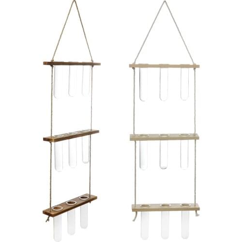 Hydroponic Plant Vase Flower Pot Flower Bud Vase Wooden Wall Hanging Planter