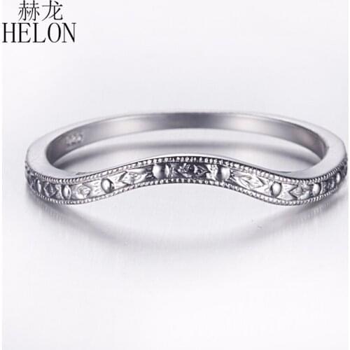 HELON Real 925 Sterling Silver Antique Classic Anniversary Wedding Bands Ring Setting Art Deco Women Trendy Fine Jewelry