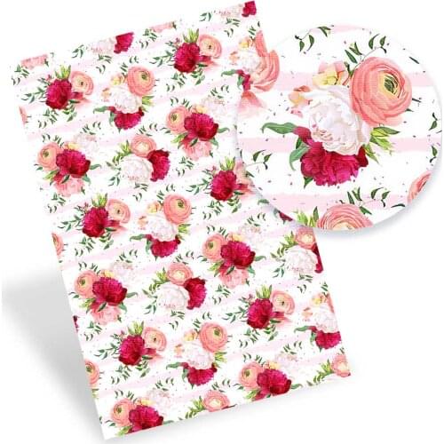 Faux Synthetic Leather Fabric Sheets Rose Printed Vinyl Fabric For Valentines Day DIY Hair Bows Craft Handbag Materials 22*30cm