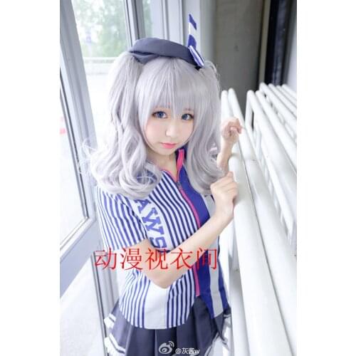 Kantai Collection Kashima LAWSON Convenience Uniform Cosplay Costume stripe shirt + skirt +hat 11