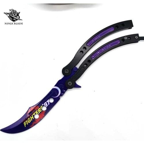 King Fighter Learning Butterfly Knife Famous Game Kyo Kusanagi Balisong Curved Anime Trainers Blunt Blade For Begginers