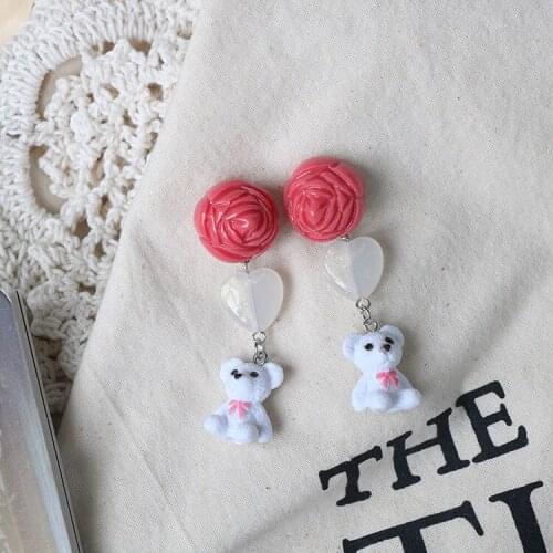 Korean fashion new Cute bear earrings ins wind fairy long thin and thin earrings female love girl without pierced jewelry