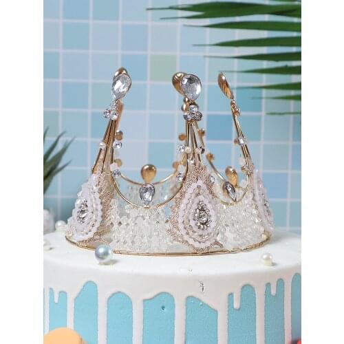 Queen retro birthday pearl adult black crown headdress net red crystal child princess cake decoration