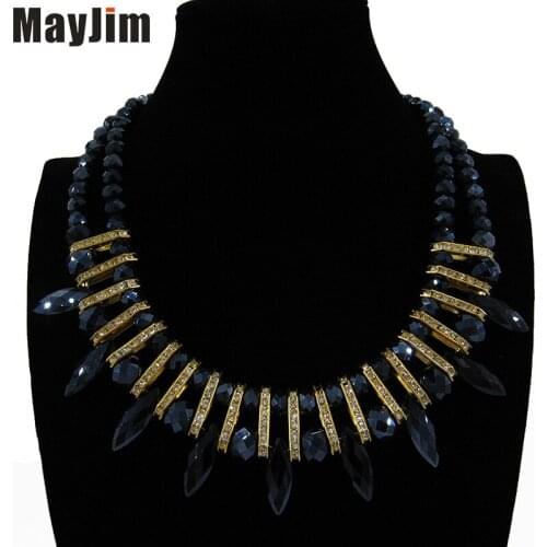 Statement big Crystal Simplicity necklace Fashion Women Hand-woven chunky Gold Chain collar Bead Necklaces & Pendants Bijoux