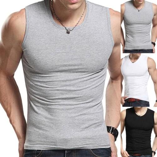Men Tank Top Solid Color Round Neck Mens Sleeveless Top Vest Fitness Bodybuilding Tank Top Vest Undershirt Mens Top Men Clothing