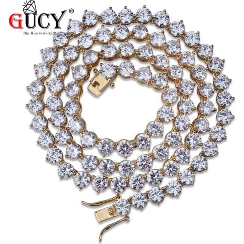 GUCY Mens Hip Hop Bling Necklaces Iced Out 3 Prong Tennis Chain 1 Row 6mm Necklace Men Chain Fashion Jewelry