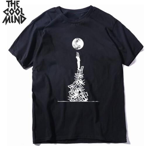 COOLMIND 100% cotton short sleeve creative men t shirt casual summer loose men tshirt tee shirts mens o-neck male t-shirt