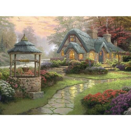 New mosaic full diamond embroidery beads Garden Cottage woods Flower landscape diamonds cross stitch painting inlay handwork