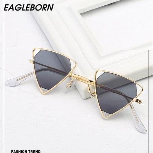New Trendy Sunglasses Fashion women Personality Alternative Triangle Shaped Hollow Out Sunglasses Colorful Sun Glasses Gold Wire