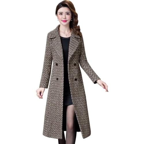 Woolen Coat Women High Quality Long Artificial Wool Coats Winter Outerwear Plaid Womans Coats Korean Fashion Clothing Female 425