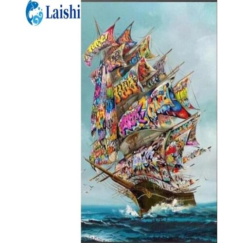 Full circle Abstract sea sailing Cross stitch diamond painting handmade diamond embroidery mosaic art kit home decoration pictur