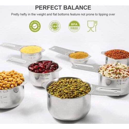 ProfessionalMeasuring Cups Set of 7 with 1/8 Cup Coffee Scoop,Stainless Steel Metal Measuring Cup, 7 Piece Stackable Set with Sp