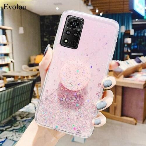Transparent Glitter Cover For Huawei Honor V40 V30 V20 V10 30S Ring Holder Socket Phone Case For Honor X10 9X Pro 20 9 lite 9i
