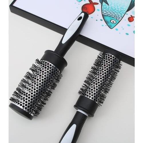 Hair Brush Nylon Comb Cylinder Curly Hair Rolling Comb Thermal Aluminum Tube Round Barrel Hair Comb Brushes Curly Hairbrush