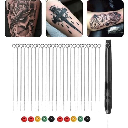Hand Poke Tattoo Kit with 25 Needles with 10 Grommets DIY Accessaries for Tattooing Artists