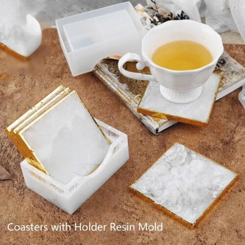 DIY Sqaure Coaster Box Molds Coaster Display Stand Resin Casting Mold Hold Up to 4 Coaster with Holder Epoxy Resin Mould