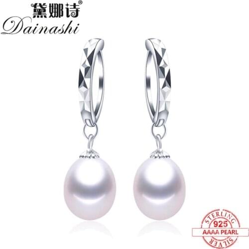 Real Pearl 925 Sterling Silver Drop Earrings For Women New Fashion White Black Natural Freshwater Pearl Jewelry