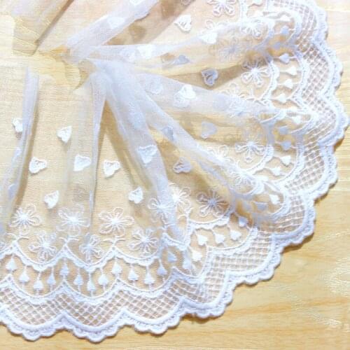 Mesh Lace Trim 5 Yard Ivory Gauze Tulle Cotton Embroidery Ribbon Edge Dress Clothes Fabric 15cm 5.9"Wide M4F323