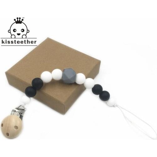 Silicone Chew Beads Pacifier Clip Nursing Teething Wooden Dummy Holder Baby Silicone Teether Food Grade Pendants