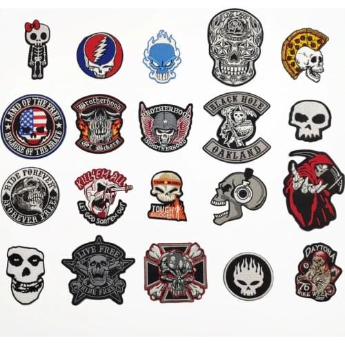Mixed Skull Patch Iron On Embroidered Biker Patches for Jacket T shirt Sticker Cheap Samples for Clothing Backpack Badges