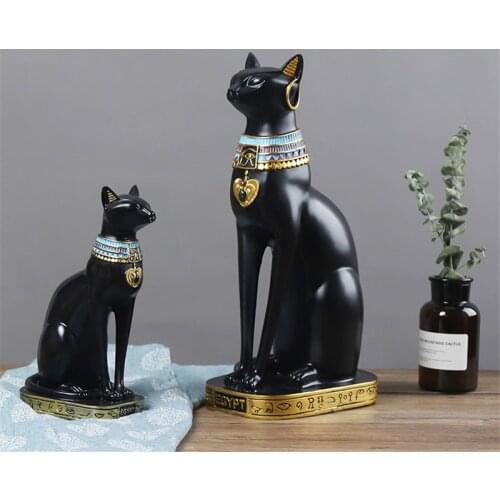 Resin Bastet Cat Crafts Egyptian Cat Goddess Figurine Animal Sculpture Home Office Desktop Decoration Gift Feng Shui Ornaments