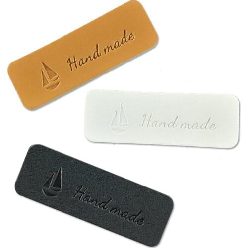 48Pcs/Lot Sailboat Free Style Hand Made Leather Labels For Shose Diy Gifts Sewing Tags Handmade For Needlework Kids Backpack