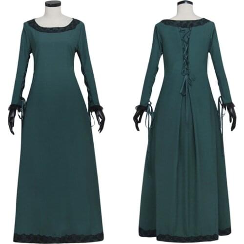 Dark Green Medieval Dress Renaissance Medieval Irish Costume Retro Peasant Bodice Overdress Cosplay Costume