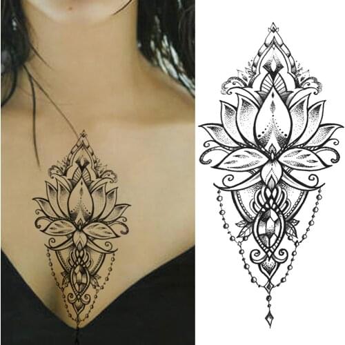Unique Black lotus Temporary Tattoo Stickers For Adults Women Girls Flower Body Art Sexy Wedding Fack Tatoos Paper