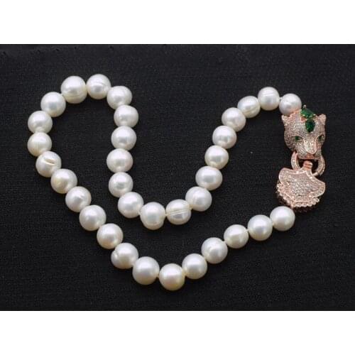 WOW! freshwater pearl white near round 11-12mm big size leopard clasp necklace 19inch nature handmake wholesale FPPJ