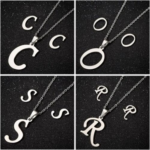 Hfarich Vintage Letter Necklace Women Stainless Steel A B C D Z Initials Necklace Choker Chain Female