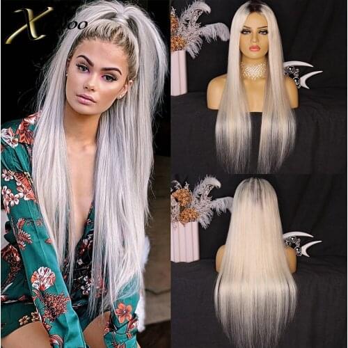 XUMOO Ombre Blonde Platinum Lace Front Wigs Pre Plucked Gray Straight Virgin Brazilian Human Hair For Cosplay Daily Black Women