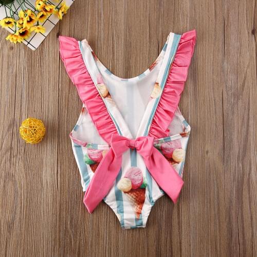 0-5Y Summer Sweet Kids Baby Girls Swimwear Bikini Ruffles Sleeve Swimsuit Swimming Bathing Suit Beach Costume