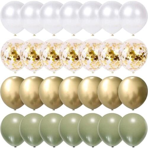 1Set Balloons Eucalyptus Pearl White Gold Confetti Balloon Wedding Baby Shower Olive Green Birthday Party Decorations Retail