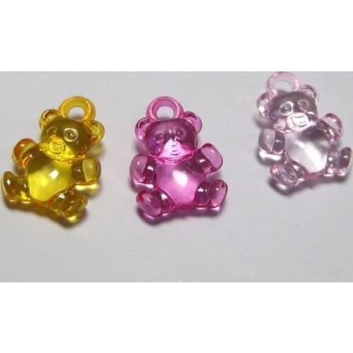 100pcs Mixed Colour Transparent Acrylic Bear Charm Pendants 20X15mm Jewelry Accessories