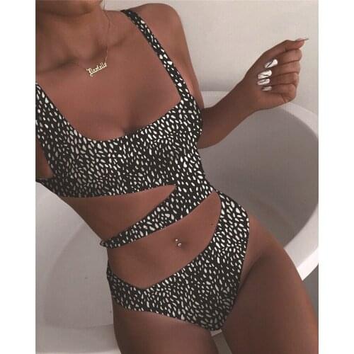 2021 Sexy Women One Piece Swimsuit Female Swimwear Bandage Leopard Hollow Out Brazilian Monokini Bathing Suit Lady Bathing Suit
