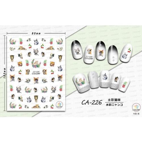 CA226-234Cute Cat Bear Dog Animal 3D Nail Sticker Valentiness Day Love Heart Pattern Nail Decals Slider DIY Nail Art Decoration