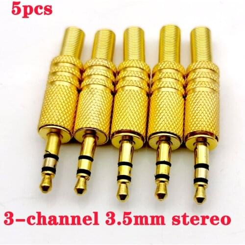 5pcs 3.5mm3-Pole Stereo Metal Plug Connector 3.5 Plug Jack Adapter With Soldering Wire Terminals 3.5mm Stereo Plug