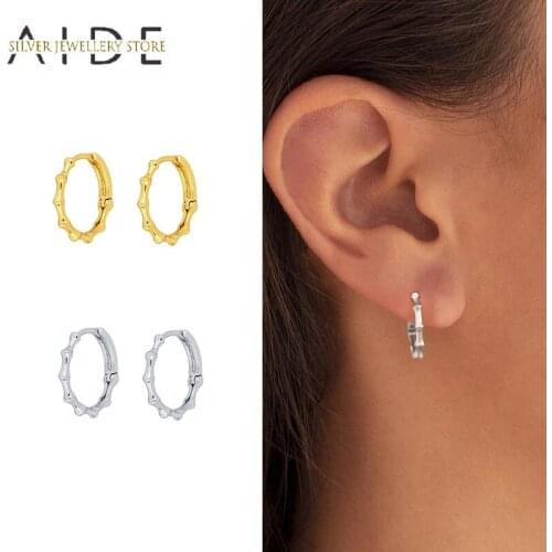 AIDE Minimalism 925 Sterling Silver Hoop Earrings For Women Fashion Glossy Bamboo Shape Piercing Huggie Earings Jewelry brincos