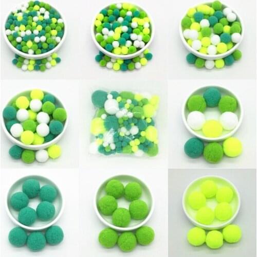 White Green Mixed Pompom Fur Balls DIY Soft Pom Poms Craft Pompones Wedding Decoration Glue on Cloth Accessories 8mm To 30mm 20g