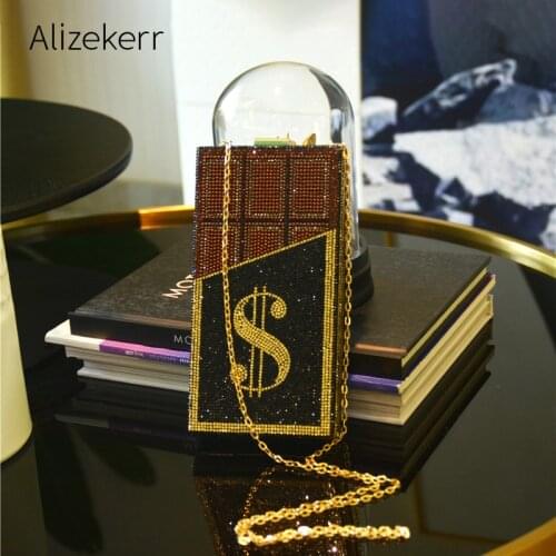 Shiny Diamonds Money Evening Clutch Bags Women New Elegant Small Square Rhinestones Dollar dinner Handbags Party Chain Purse