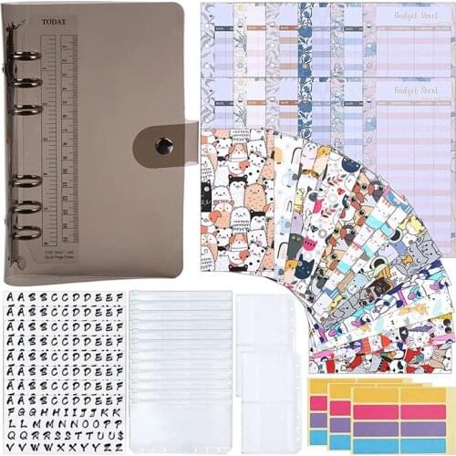 Budget Binder Envelope System Expense Budget Sheets,A6 PVC Bags,Storage Bags,Alphabet Stickers